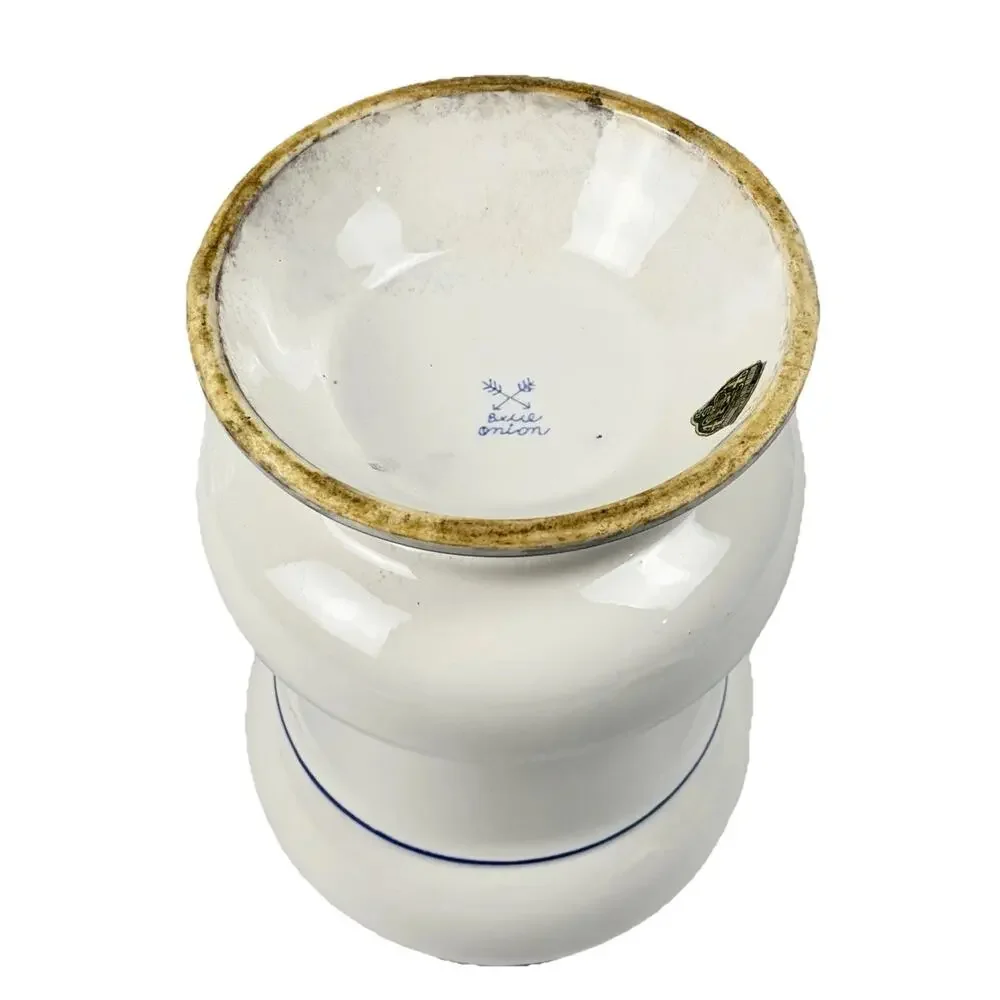 VTG Arnart Blue Onion Danube Ceramic Cookie Canister Jar w/Lid White Floral Blue